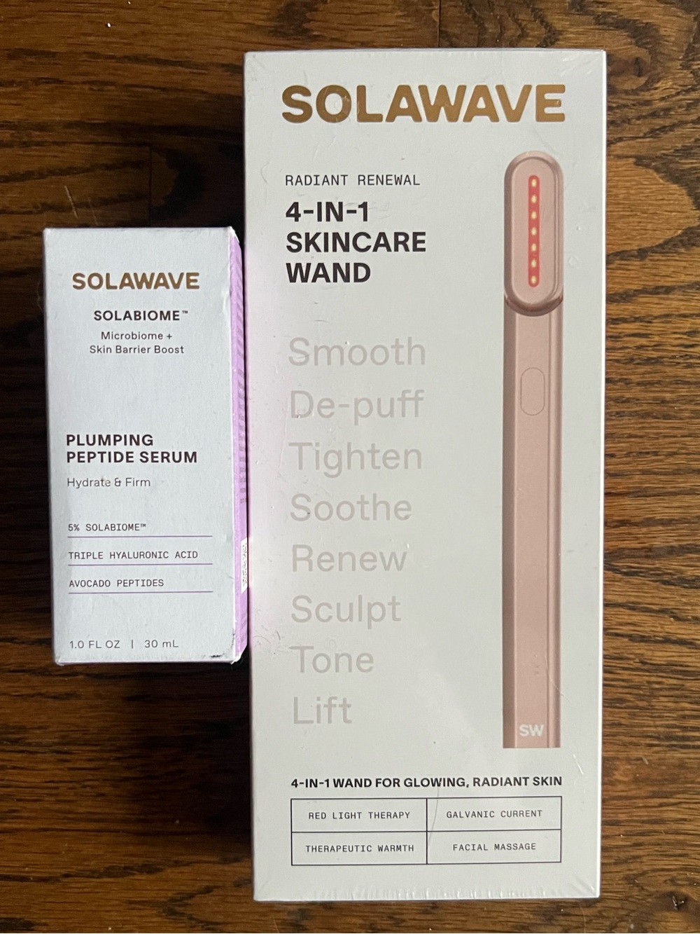 NWT Solawave Skincare Wand + Solabiome Plumping Peptide Serum Set